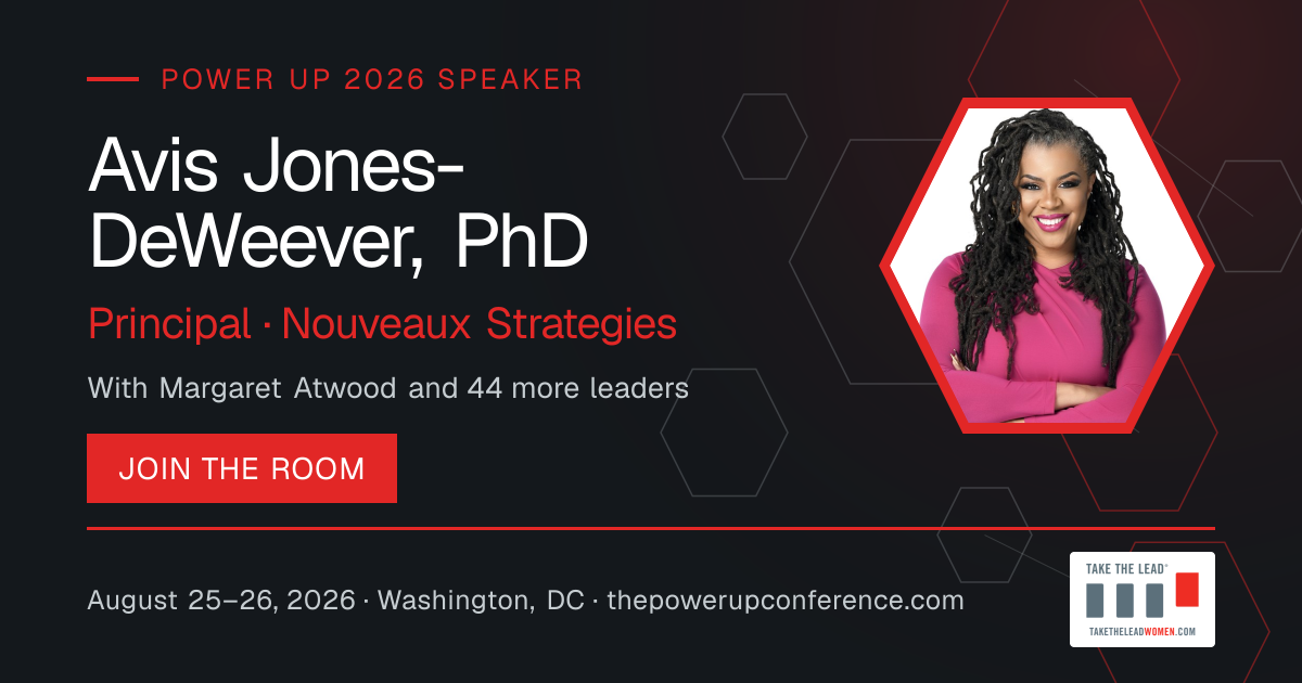 Profile share card for Avis Jones-DeWeever, PhD — Power Up 2026