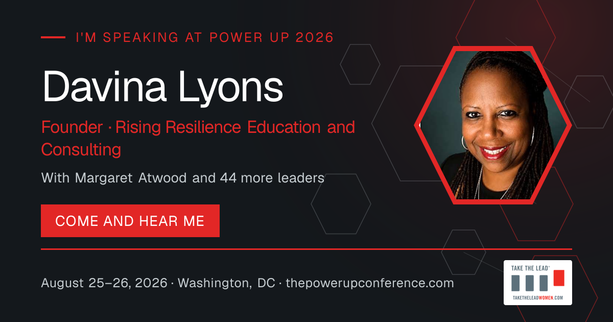 I'm speaking share card for Davina Lyons — Power Up 2026