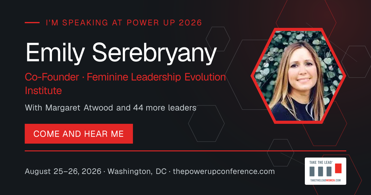 I'm speaking share card for Emily Serebryany — Power Up 2026