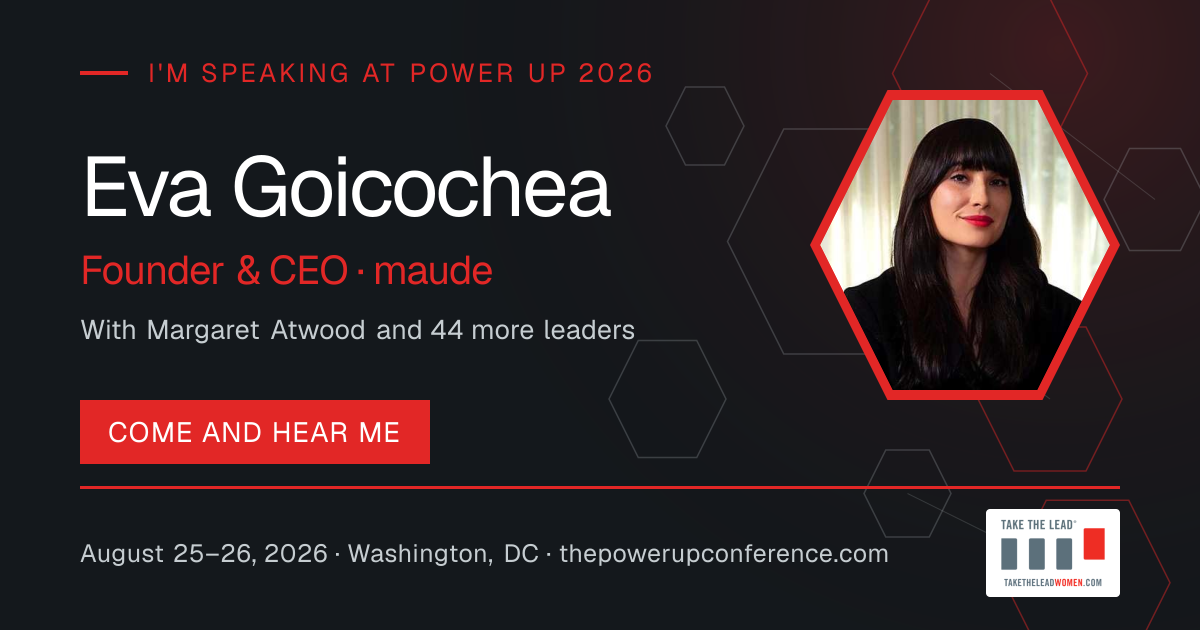 I'm speaking share card for Eva Goicochea — Power Up 2026