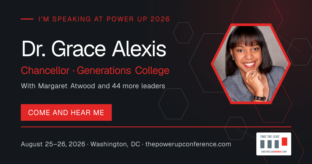 I'm speaking share card for Dr. Grace Alexis — Power Up 2026