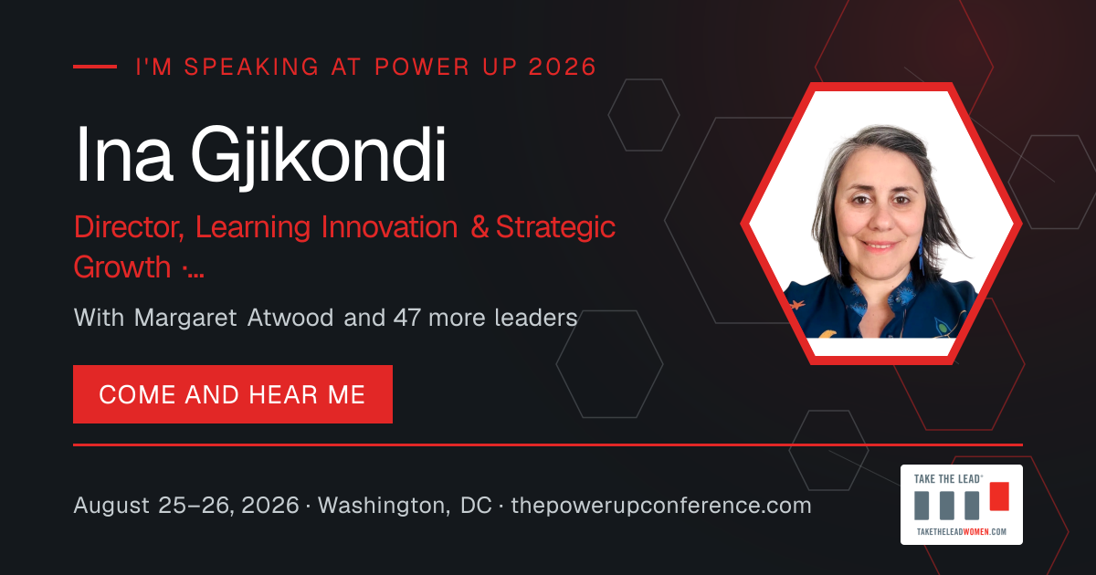 I'm speaking share card for Ina Gjikondi — Power Up 2026