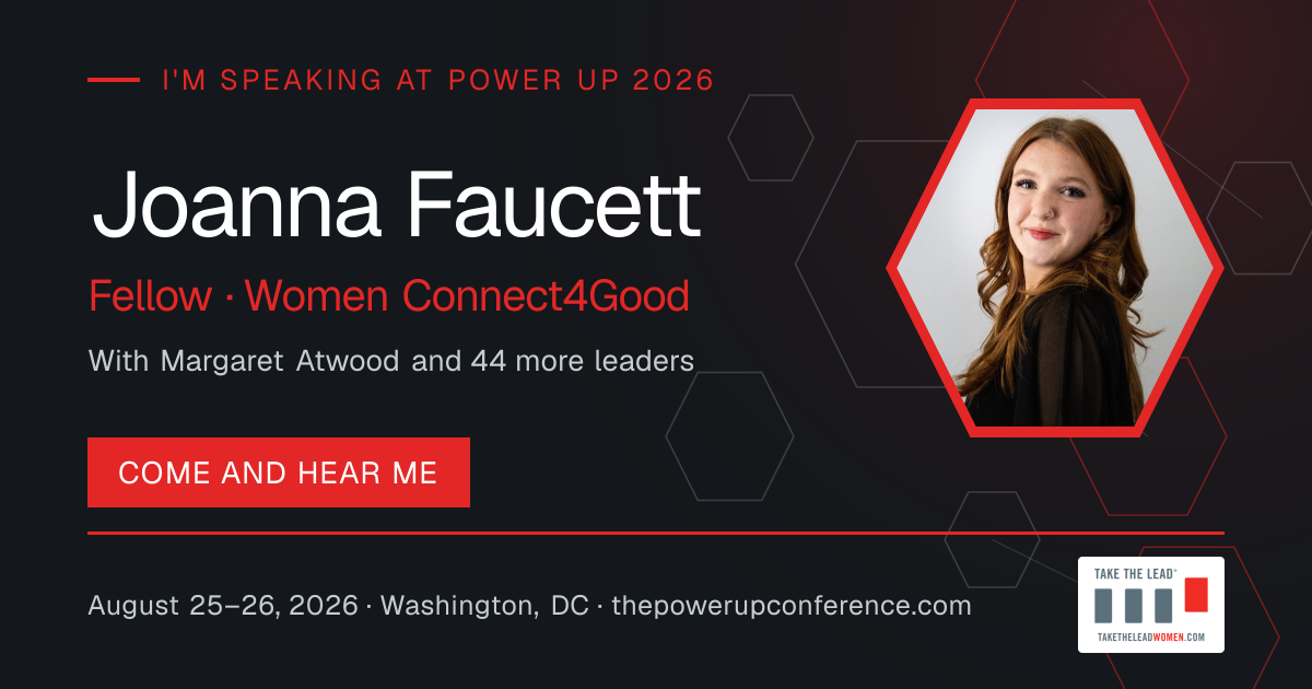 I'm speaking share card for Joanna Faucett — Power Up 2026