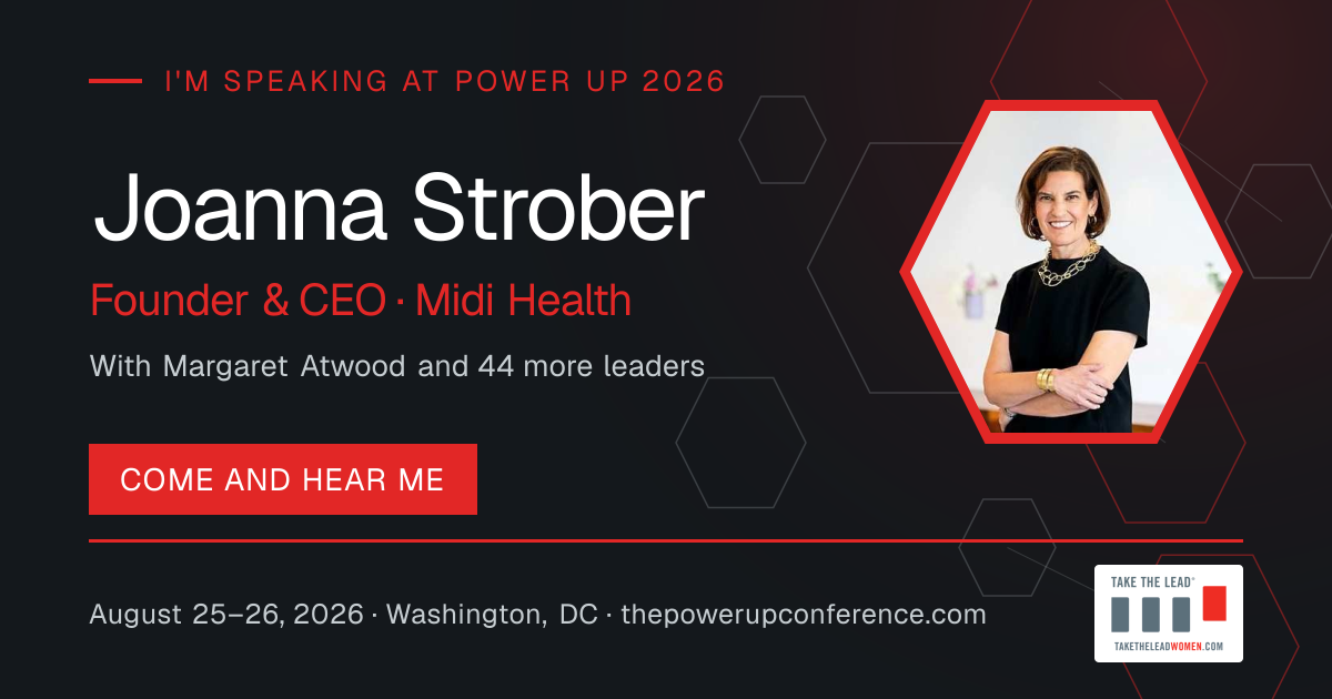 I'm speaking share card for Joanna Strober — Power Up 2026