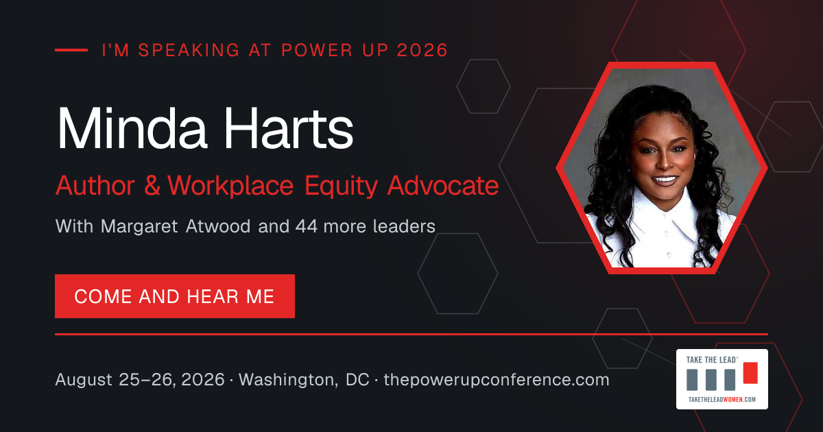 I'm speaking share card for Minda Harts — Power Up 2026