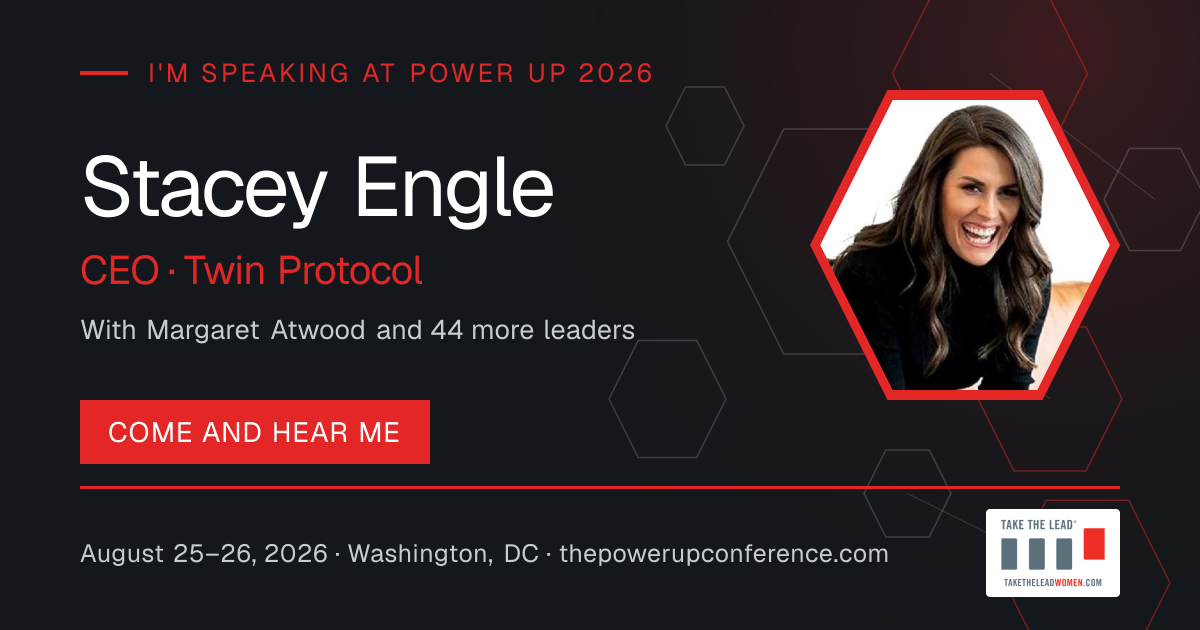 I'm speaking share card for Stacey Engle — Power Up 2026