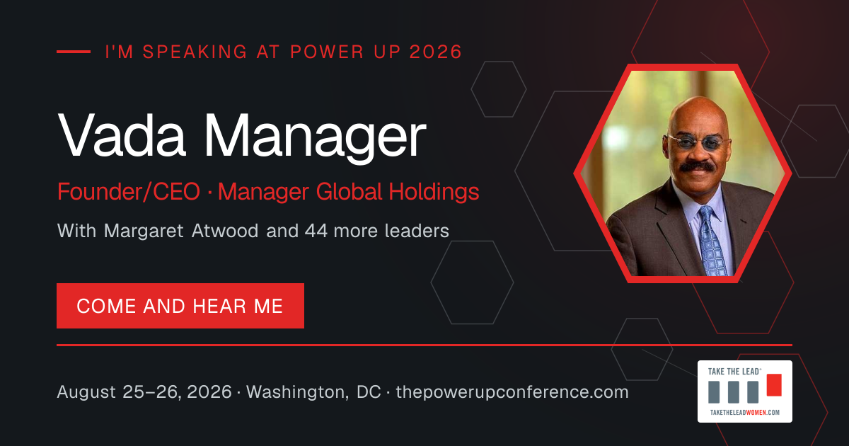 I'm speaking share card for Vada Manager — Power Up 2026