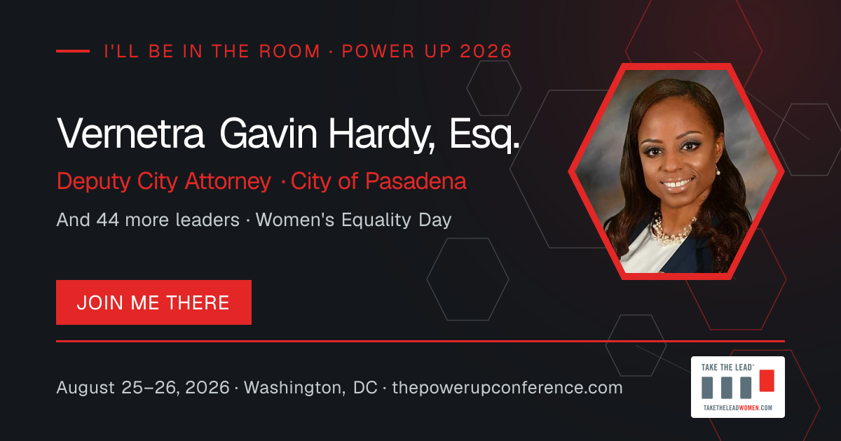 I'll be there share card for Vernetra Gavin Hardy, Esq. — Power Up 2026