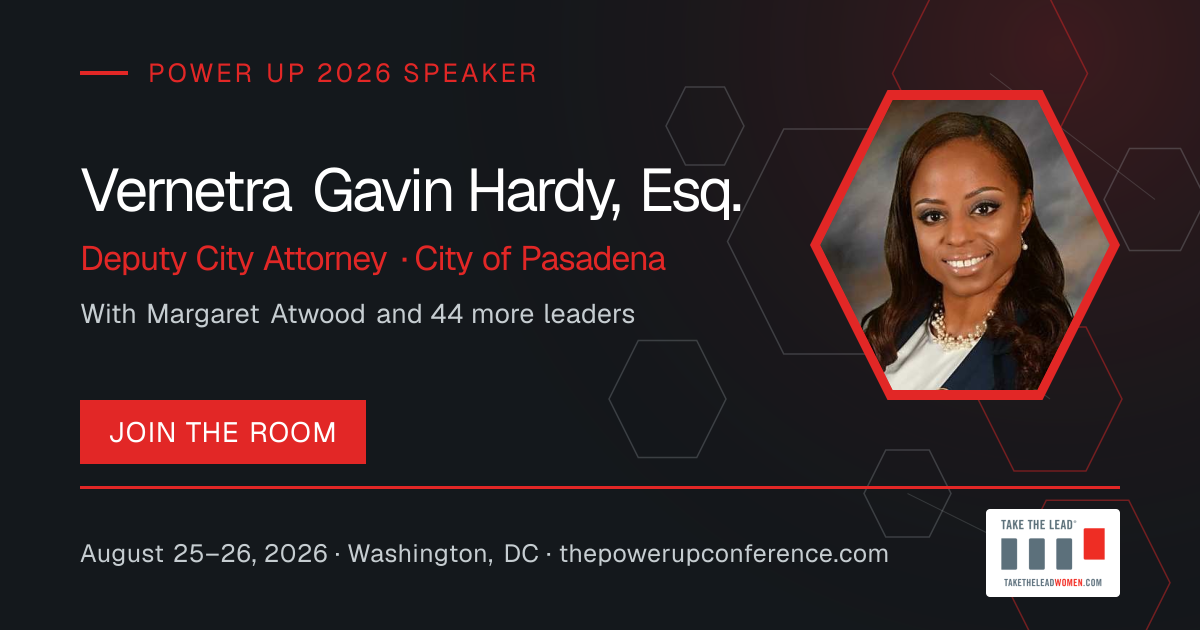 Profile share card for Vernetra Gavin Hardy, Esq. — Power Up 2026