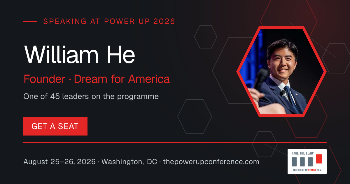 Hear them share card for William He — Power Up 2026