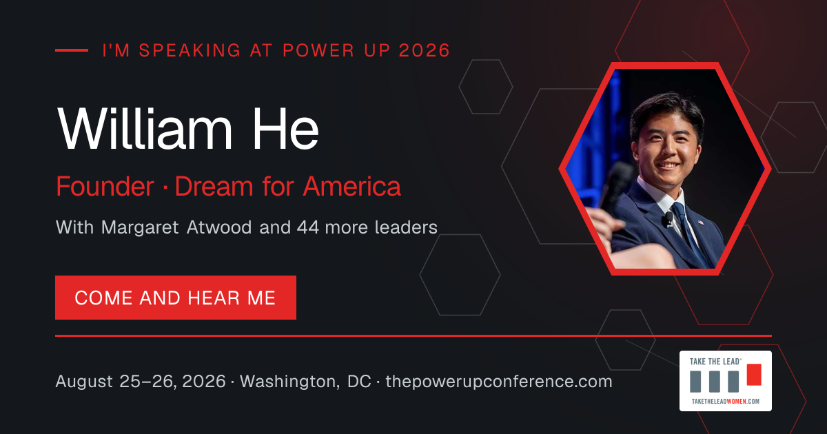 I'm speaking share card for William He — Power Up 2026